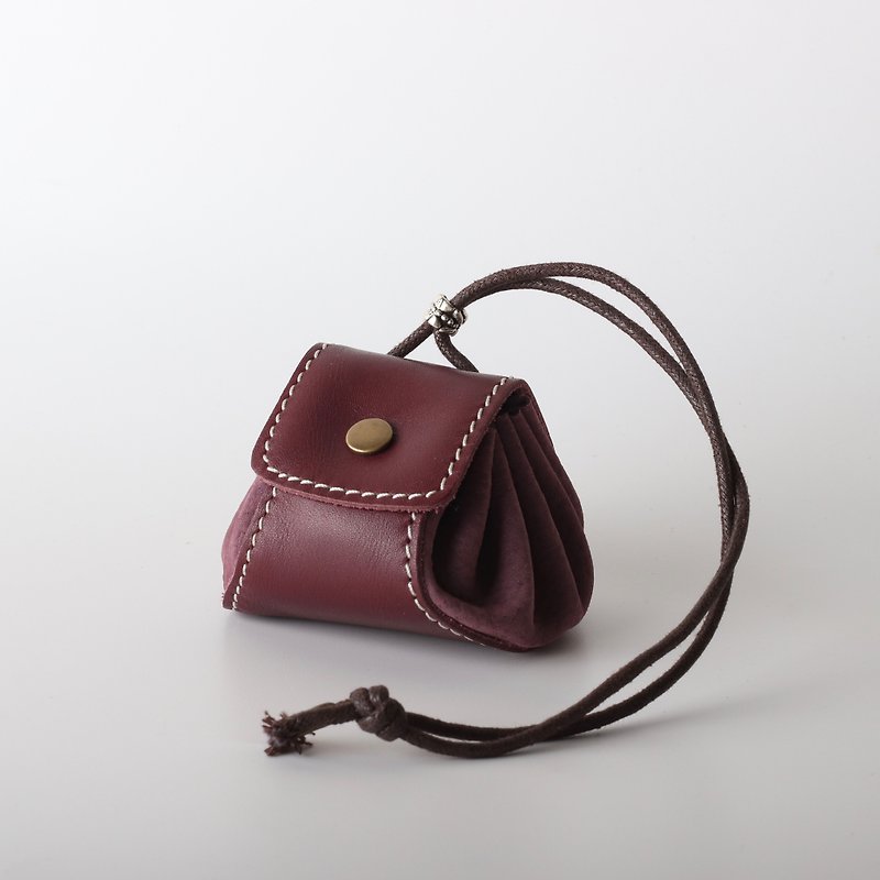 小籠包|皮革零錢包|小物包|掛飾-赭紅與紫 - 零錢包/小錢包 - 真皮 橘色