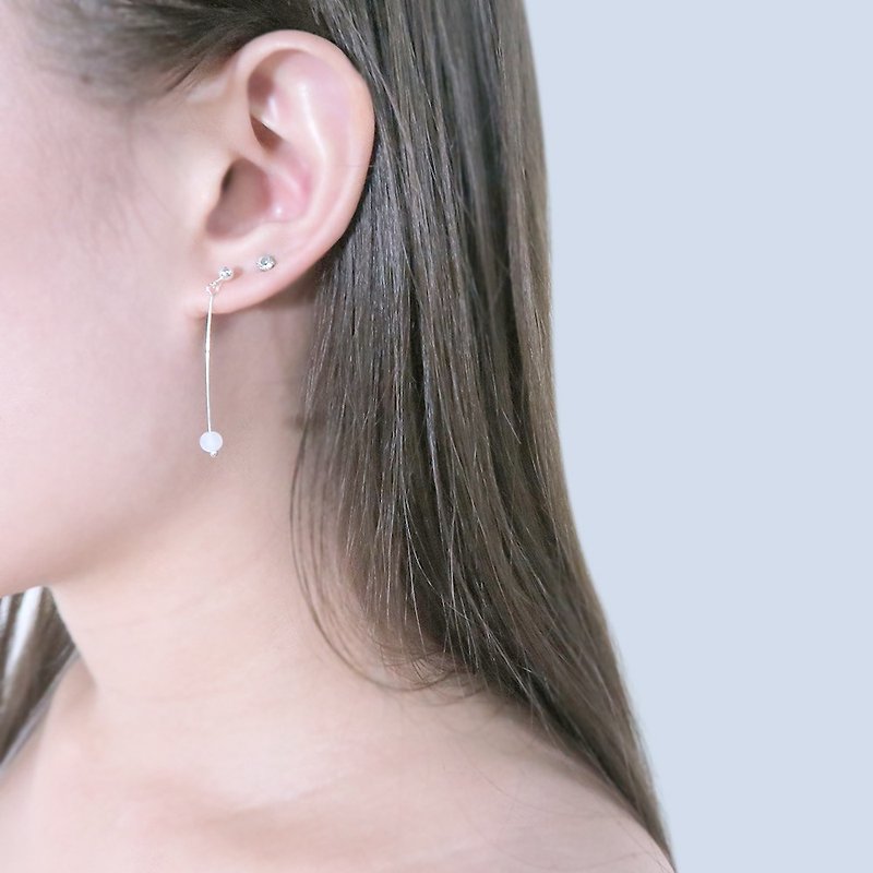 White Crystal Streamer Earrings (Small) - 925 Sterling Silver Natural Stone Earrings - Earrings & Clip-ons - Sterling Silver White