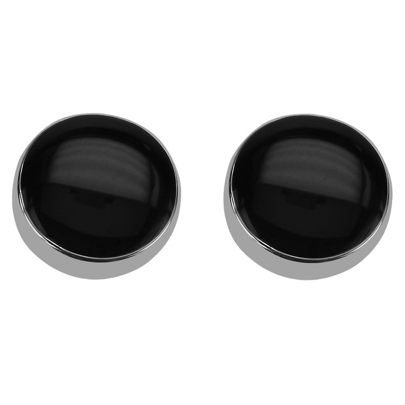 Silver Black Button Cover Cufflinks - กระดุมข้อมือ - โลหะ สีดำ