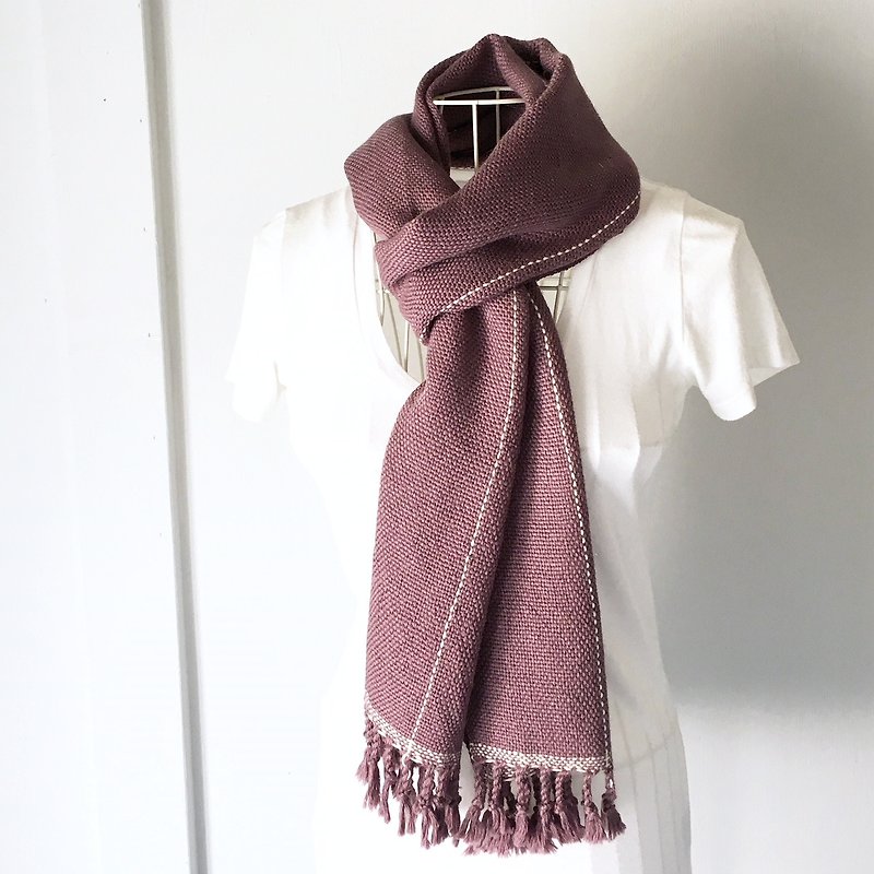 Unisex hand-woven scarf "Purple with White lines" - ผ้าพันคอ - ขนแกะ สีม่วง