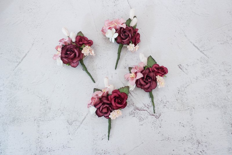 Burgundy dusty pink blush flowers corsage, boutonniere 1 pc - Corsages - Paper Pink