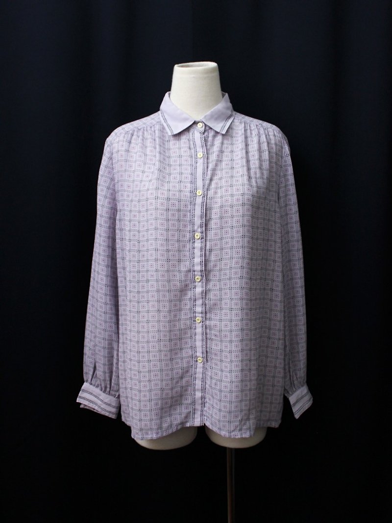 [RE0215T1773] retro pink and purple plaid shirt loose vintage - เสื้อเชิ้ตผู้หญิง - เส้นใยสังเคราะห์ สีม่วง