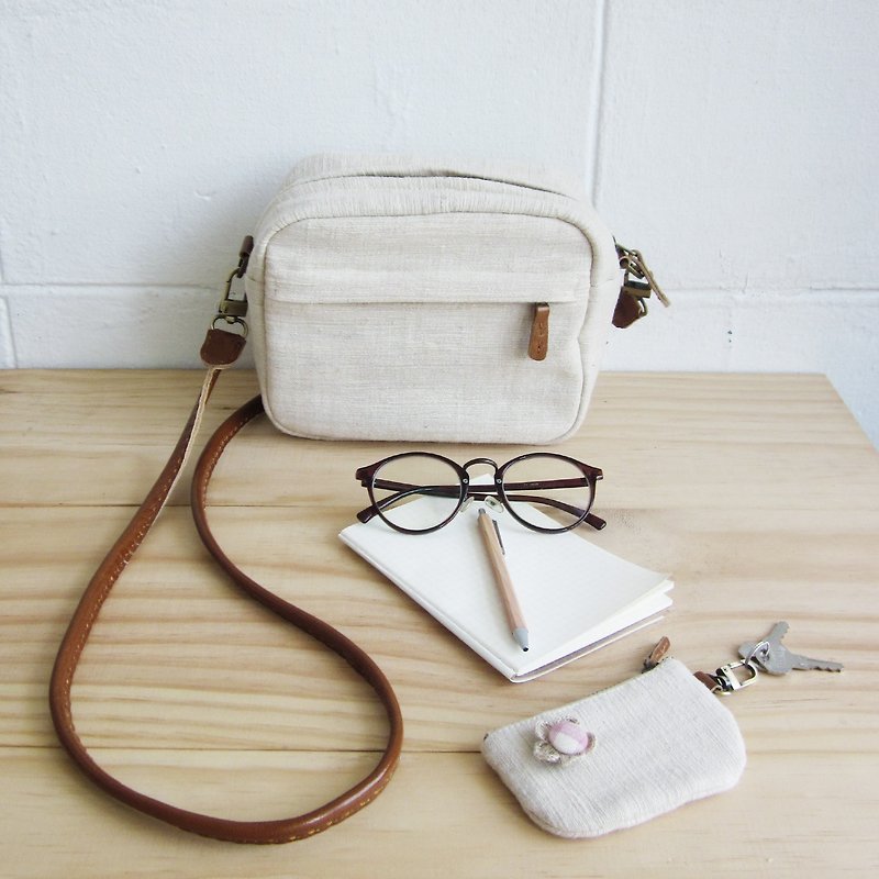 Little Tan Midi Bags Hand woven Cotton Natural Color - Messenger Bags & Sling Bags - Cotton & Hemp 