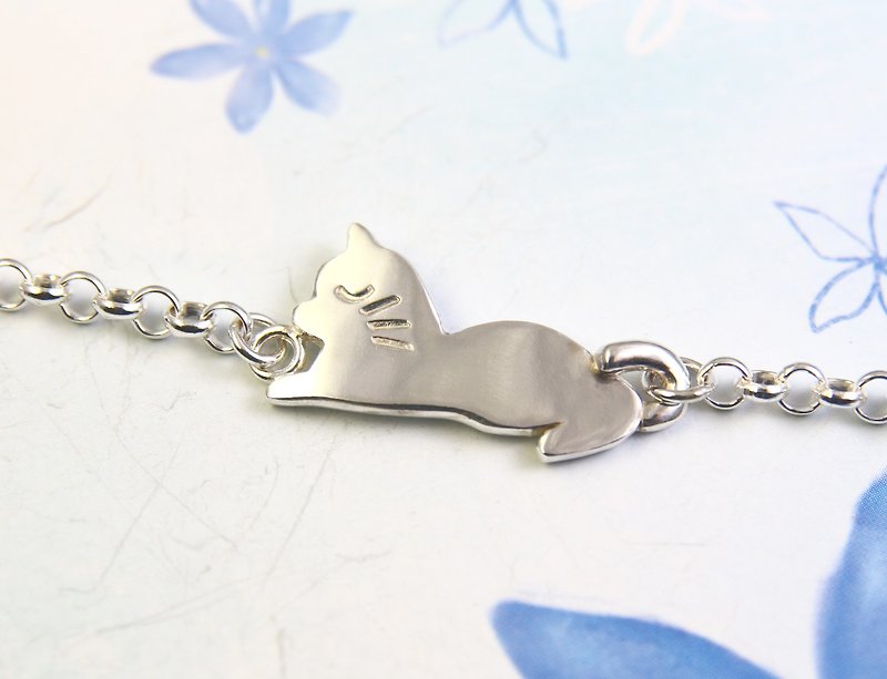 Engraving Accepted/ Sterling Silver Bracelet/Silver Kitty Bracelet/Cat - Bracelets - Sterling Silver Silver