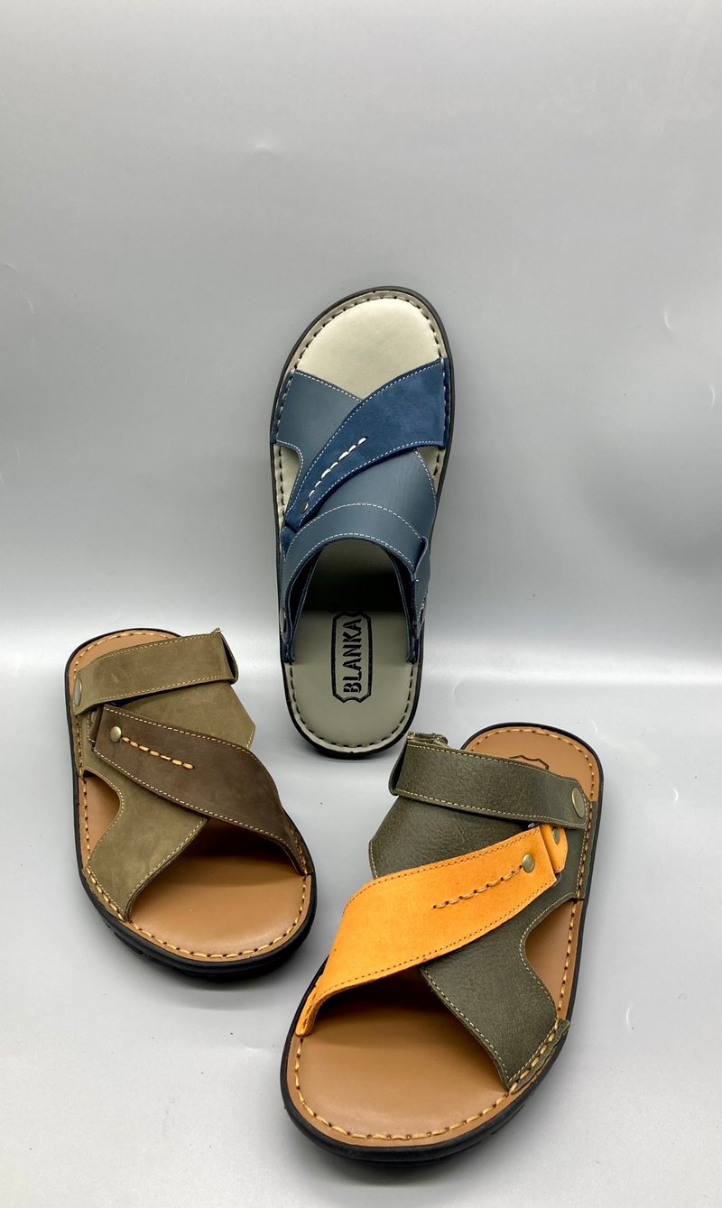 2317 Genuine leather two-color sandals dual-purpose men's shoes hand-stitched - Sandals - Genuine Leather Multicolor