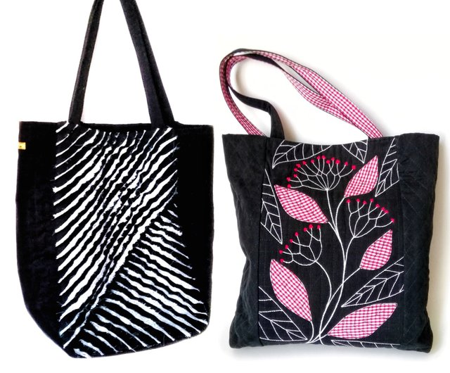 Colorful Black Embroidered Boho Tote Bag online