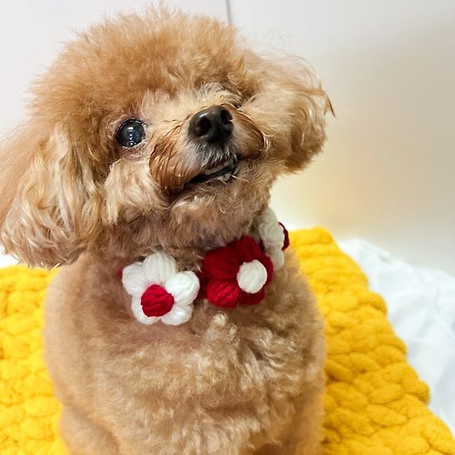 木子李李Muzlili 聖誕配色三朵花寵物編織圍巾 貓狗毛線項圈 寵物裝飾用品