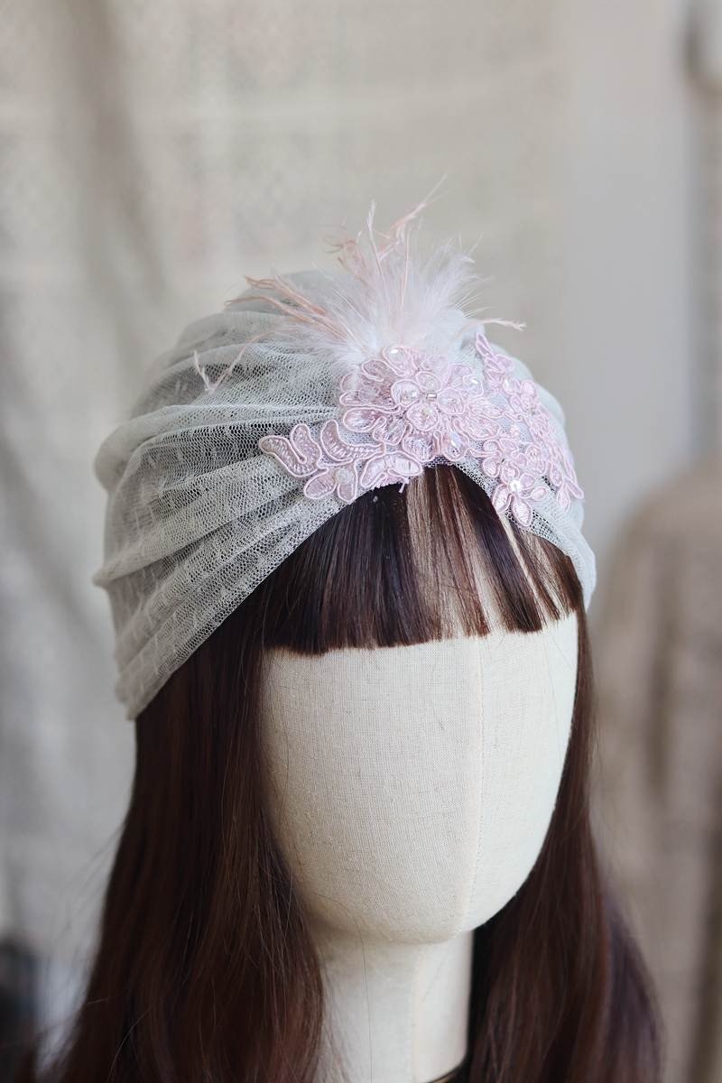 Vintage lace mesh old bride hat handmade hat lace hat - เครื่องประดับผม - วัสดุอื่นๆ 