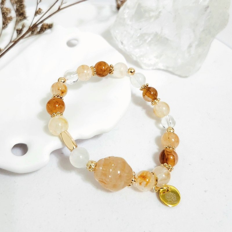 黃膠花龍龜設計手鍊/主偏財、平衡情緒之水晶 - 手鍊/手環 - 水晶 黃色