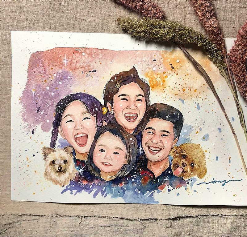 Eternal Memorial | Exquisite transparent watercolor painting | Family portrait hand-painted custom memorial with frame - Customized Portraits - Other Materials White