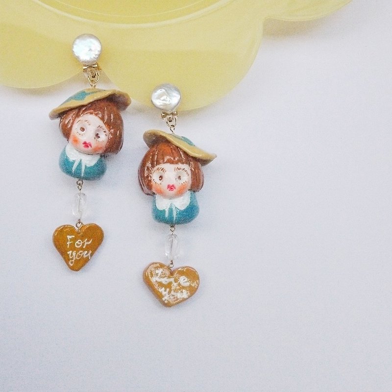 Vintage little girl earrings hand-made clay earrings Clip-On - Earrings & Clip-ons - Clay 