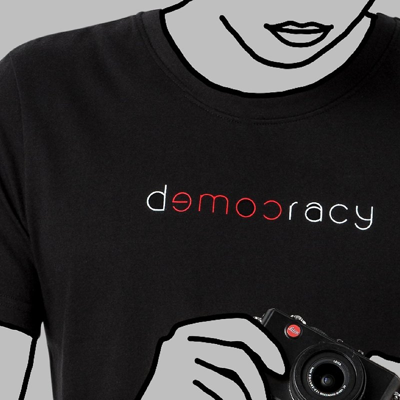 【Black】Democracy come T-Shit / 100%cotton / Words for MIRROR only / MIT - เสื้อฮู้ด - ผ้าฝ้าย/ผ้าลินิน สีดำ