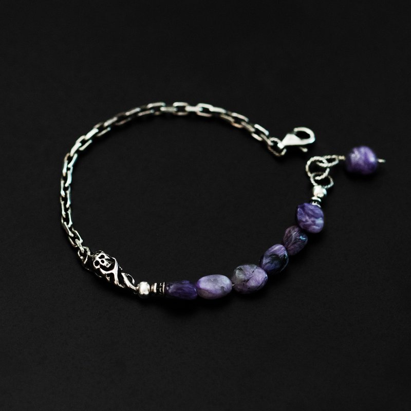 Charoite Skull Silver Chain Bracelet - Bracelets - Sterling Silver Purple