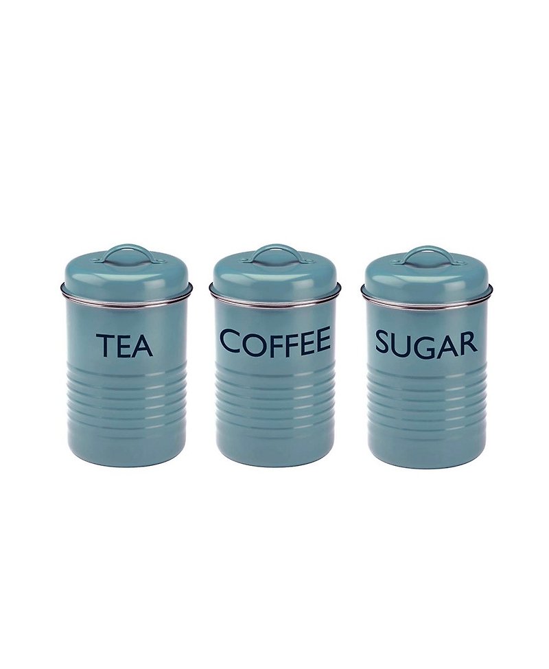 British Rayware industrial wind retro light blue coffee / sugar / tea sealed storage tank group (three into) - Cookware - Other Metals Blue