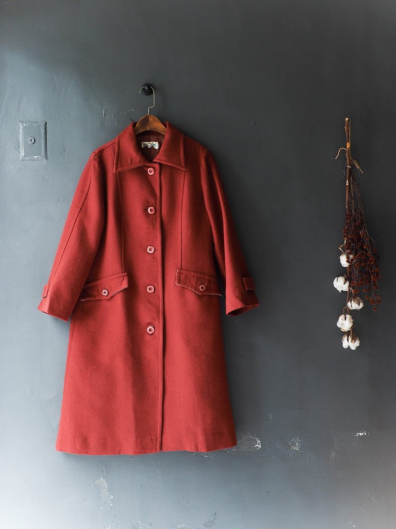 River Water - Iwate brick red winter Sentimental love season sheep antique fur coat wool fur vintage wool vintage overcoat - เสื้อแจ็คเก็ต - ขนแกะ สีแดง