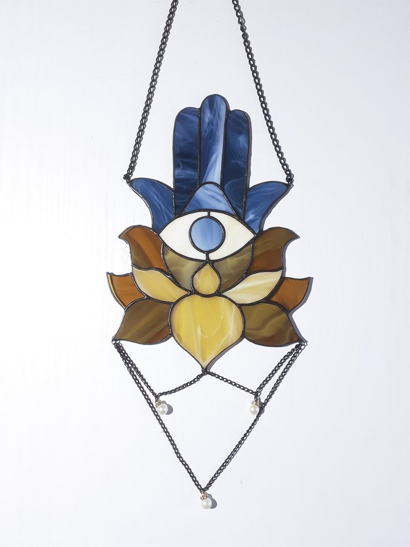 彩色玻璃哈姆薩手捕夢網蓮花裝飾幸運符 - 壁貼/牆壁裝飾 - 玻璃 多色