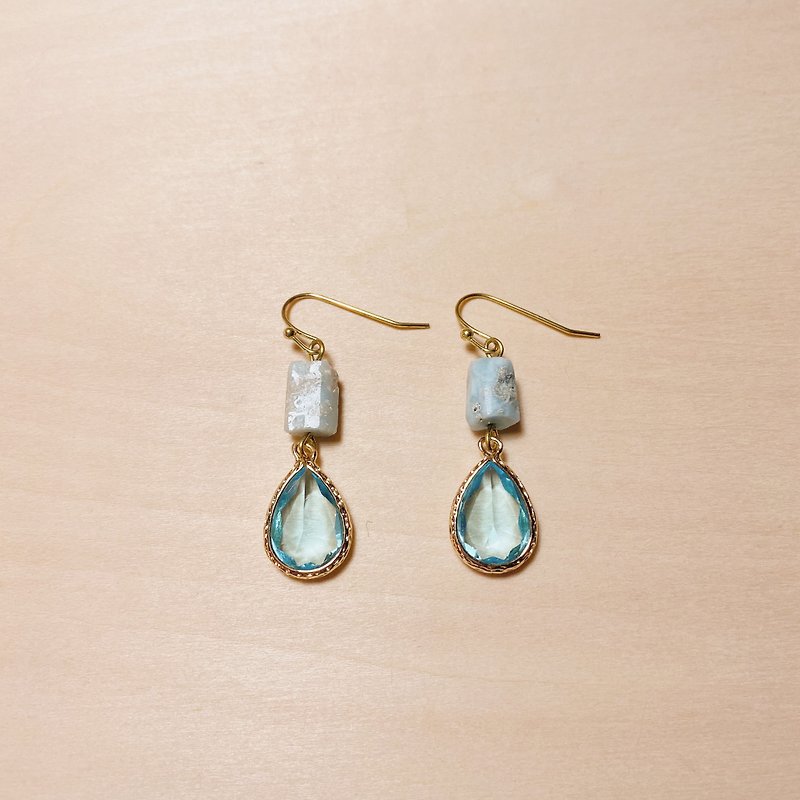 復古拉利瑪海紋石天藍水滴耳環 - 耳環/耳夾 - 水晶 藍色