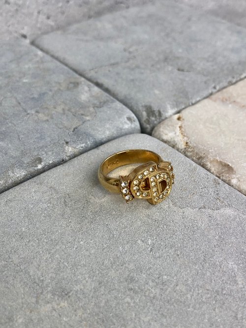 solo-vintage 【 日本直送 名牌中古包 】Christian Dior クリスチャン ディオール 指輪 ゴールド CDロゴ ラインストーン vintage yrss6i