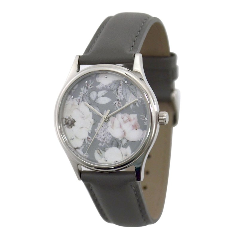 Mothers day gift Floral Pattern Watch Gray Leather Women Watch Free shipping - Women's Watches - Other Metals Gray