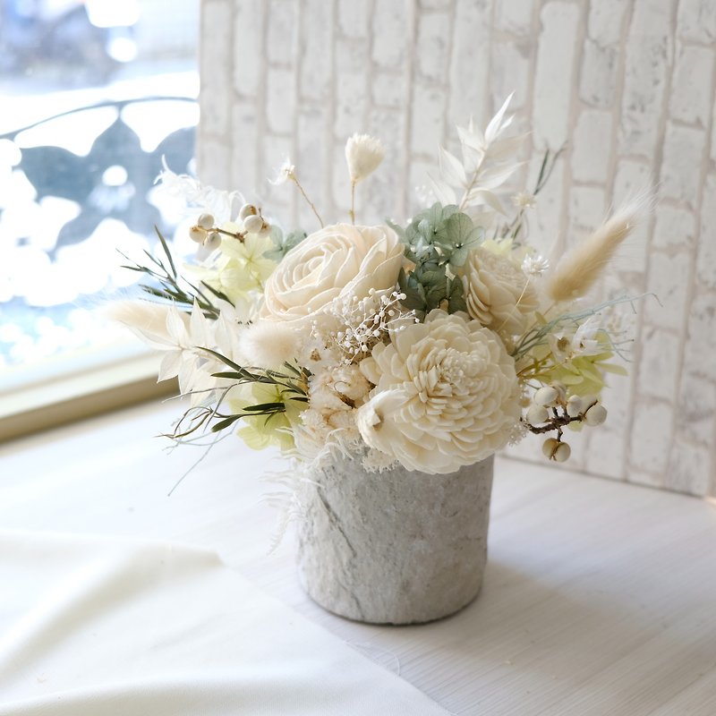 [Dry potted flowers] Dry flowers/opening potted plants/white and green/Chinese Valentine’s Day/Valentine’s Day/Fresh - ตกแต่งต้นไม้ - พืช/ดอกไม้ ขาว
