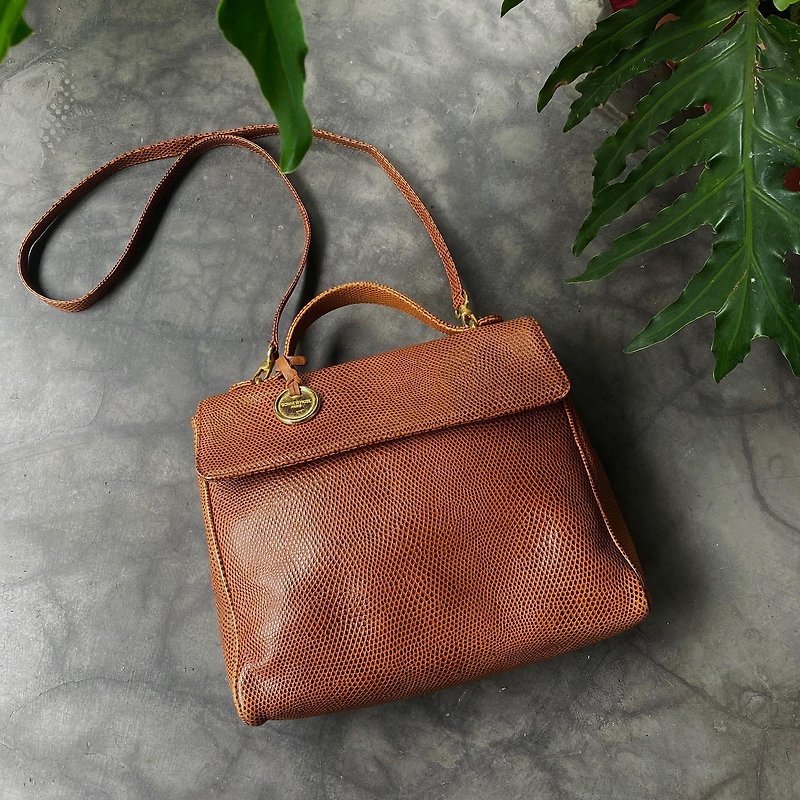 Old bone SONIA RYKIEL embossed leather dual-use bag D94 vintage - Messenger Bags & Sling Bags - Genuine Leather 