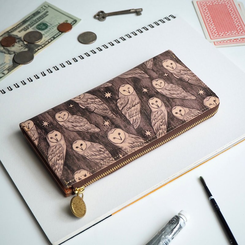 L-shaped zipper wallet / Holy Owl ILL-1156 - กระเป๋าสตางค์ - หนังแท้ หลากหลายสี