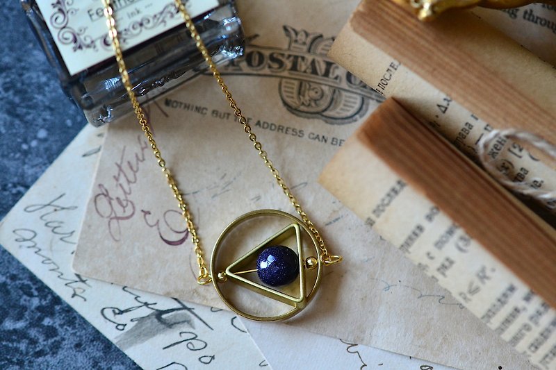 Geometric Triangle with Goldstone Crystal Stainless Steels Necklace - สร้อยคอ - คริสตัล สีดำ