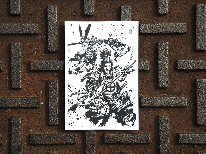 [Shimazu Yoshihiro and Shimazu Yoshihisa]-Ink Painting Postcard / Japanese Warring States Period / Hand-painted / Ink Painting / Military Commander - Cards & Postcards - Paper Black