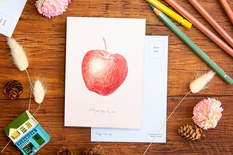 フルーツイラストはがきりんご - カード・はがき - 紙 レッド