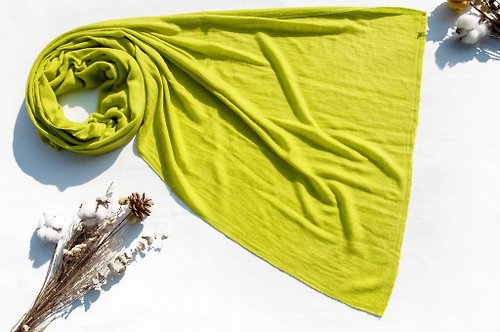 omhandmade 喀什米爾Cashmere/羊絨圍巾/純羊毛圍巾披巾/戒指絨披肩-蘋果綠色