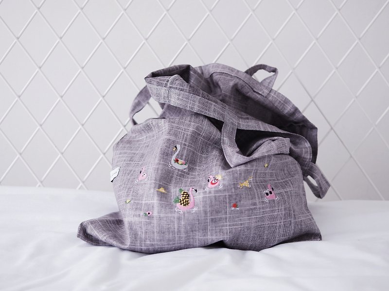 Flamingo Tote Bag - 側背包/斜背包 - 繡線 紫色