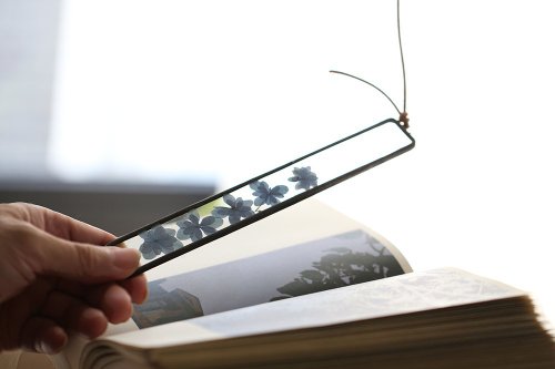 iLife 手感設計 植物圖鑑∣小葉藍繡球花∣玻璃鑲崁∣花草標本書籤