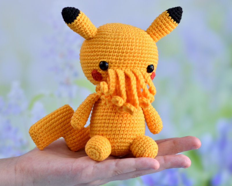 Pikachu cthulhu crochet / Lovecraft  cthulhu plush / Cthulhu Stuffed - 公仔/玩偶 - 棉．麻 黃色