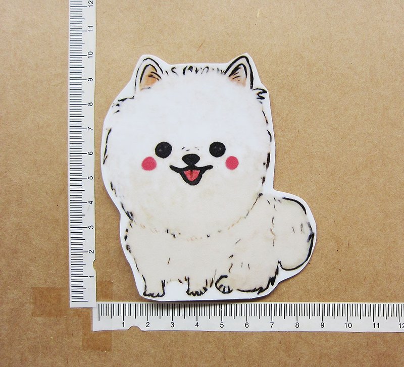 Hand drawn illustration style completely waterproof sticker white pomeranian pomeranian squirrel dog - Stickers - Waterproof Material White