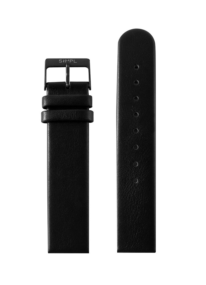 Simpl Watch - Black Straps / Black Buckle 16mm / 20 mm. - Watchbands - Genuine Leather Black