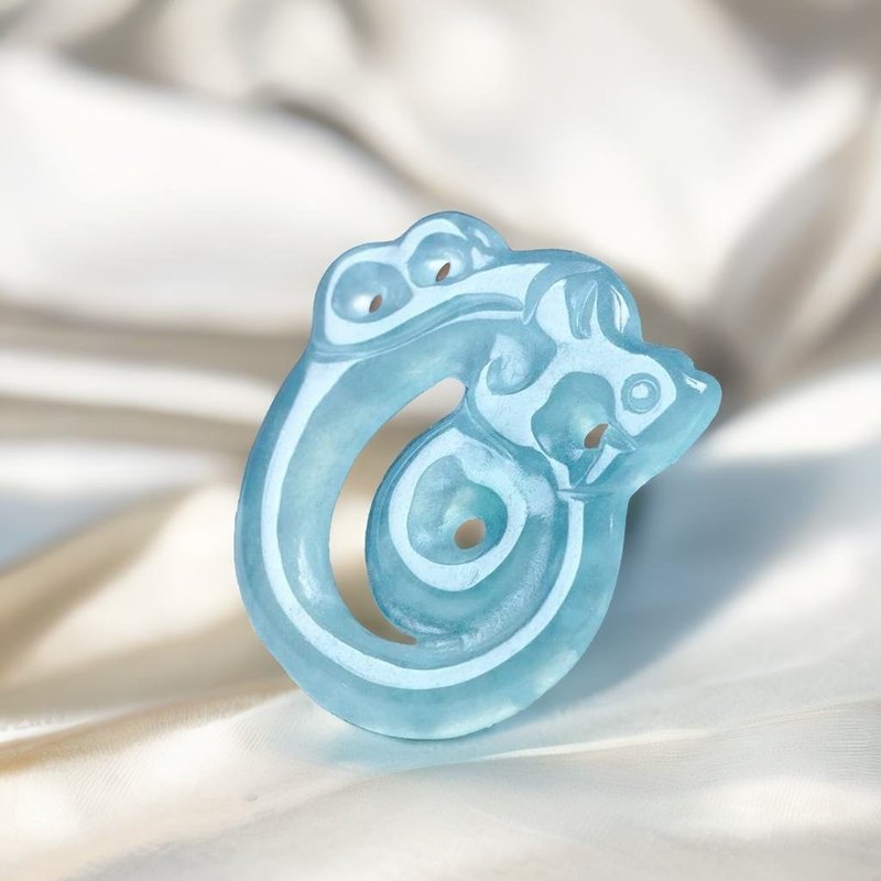 放光冰藍水翡翠古龍 | 天然翡翠A貨 | 送禮 - 金工/飾品 - 玉石 藍色