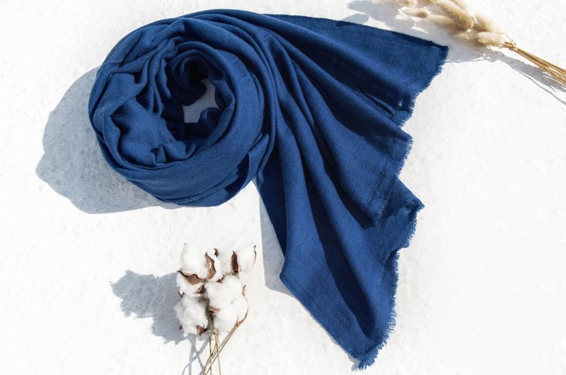 手織圍巾 喀什米爾Cashmere/羊絨圍巾/純羊毛圍巾披巾/戒指絨披肩 聖誕節禮物 交換禮物 母親節 父親節-魔幻藍色 - 圍巾/披肩 - 羊毛 藍色