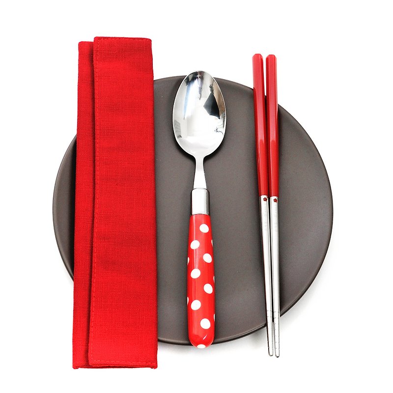台湾初の箸。赤い点の食器セット。大きな箸セット - 箸・箸置き - 金属 