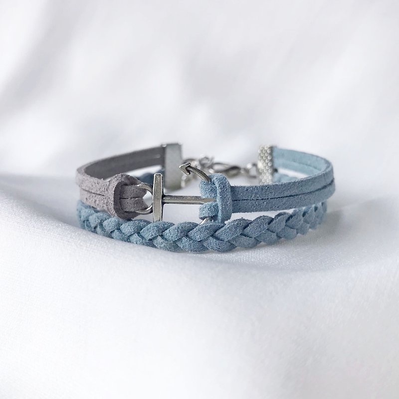 Handmade Double Braided Anchor Bracelets –light slate gray - Bracelets - Other Materials Blue