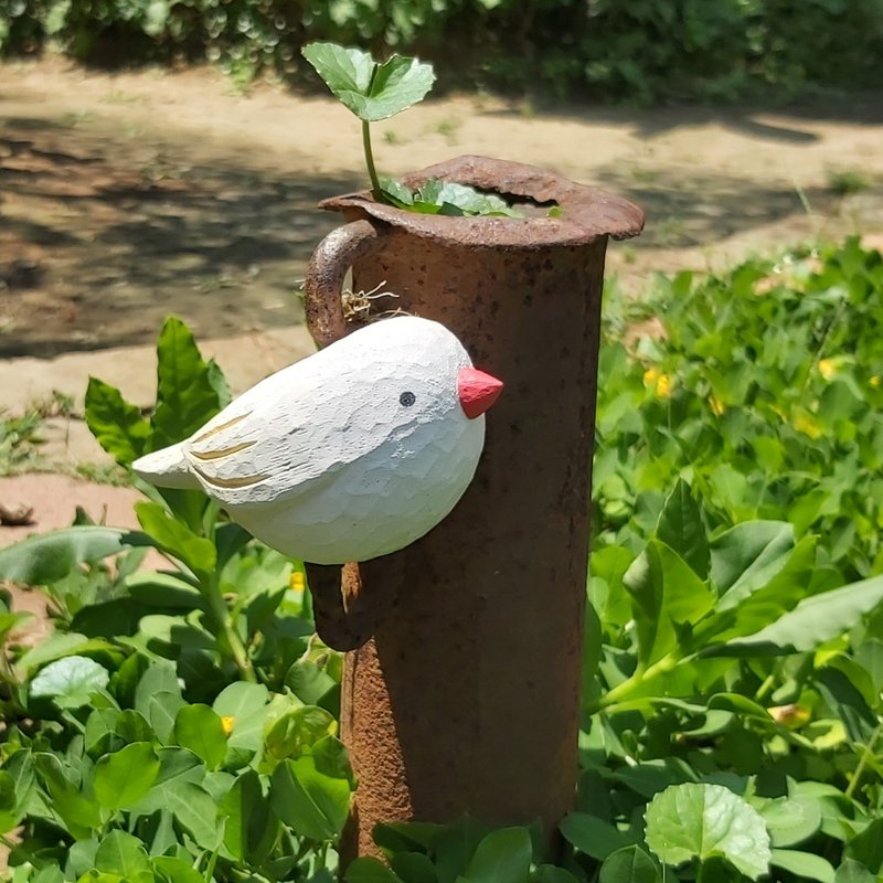 珍珠鳥 木雕(需訂購) - 公仔/玩偶 - 木頭 白色