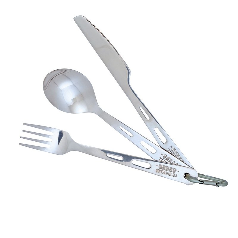 【美國 Vargo】Titanium Set 純鈦餐具湯叉刀三件組 鈦金色 #T202 - 刀叉/湯匙/餐具組 - 其他材質 