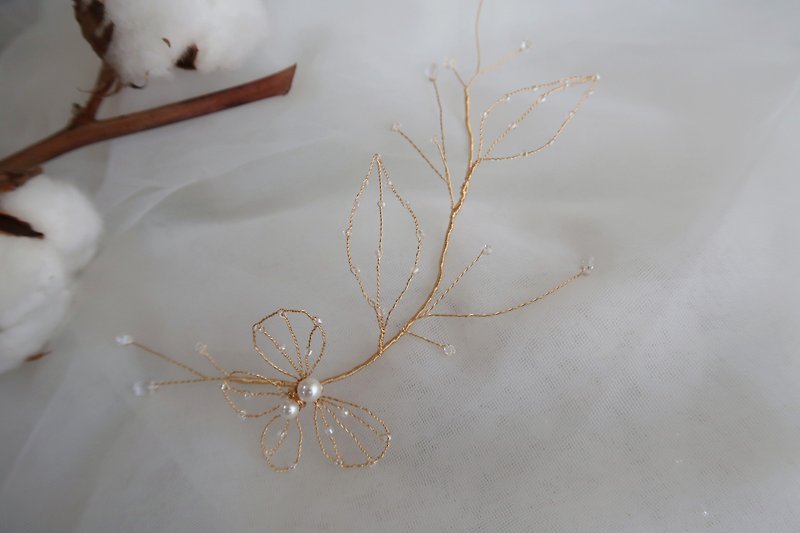 Hollow leaf - handmade crystal flower resin jewelry bridal tiara / bridesmaid accessories - เครื่องประดับผม - ทองแดงทองเหลือง 