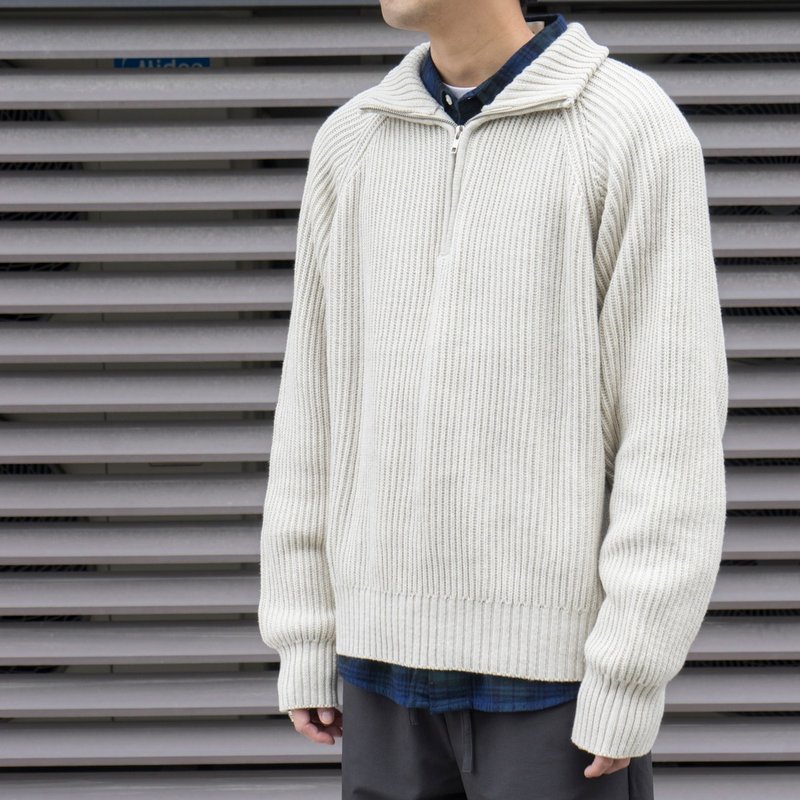 KINTWEAR Japanese trendy half-zip pullover sweater winter retro warm top Cityboy - Men's Sweaters - Cotton & Hemp White