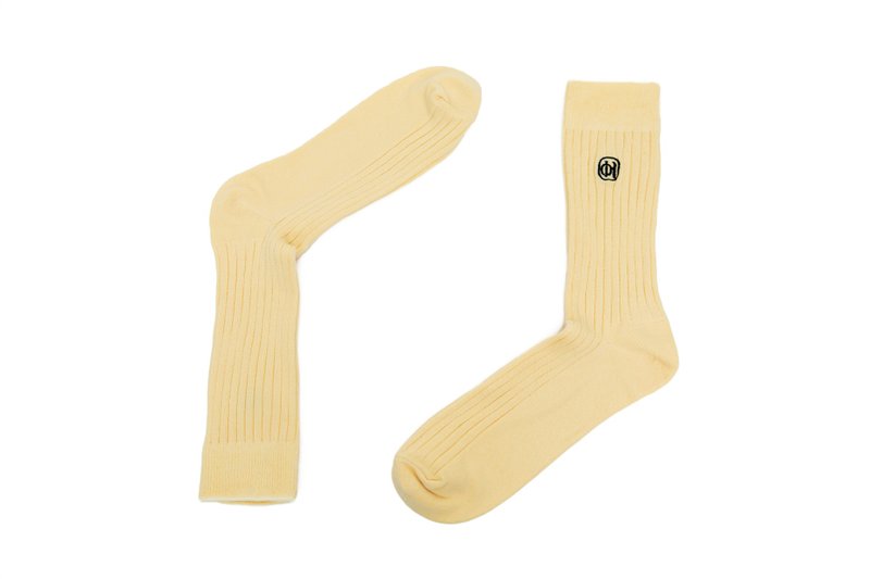 多色經典刺繡羅紋紳士襪 鵝黃 - 紳士襪 - 棉．麻 黃色