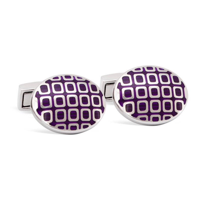 Oval Cufflinks with Square patterns - Cuff Links - Other Materials Pink