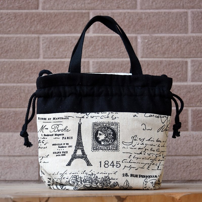 Three-in-one shoulder/cross-body/portable bucket bag ~ Eiffel Tower (A55) - กระเป๋าแมสเซนเจอร์ - ผ้าฝ้าย/ผ้าลินิน สีเทา