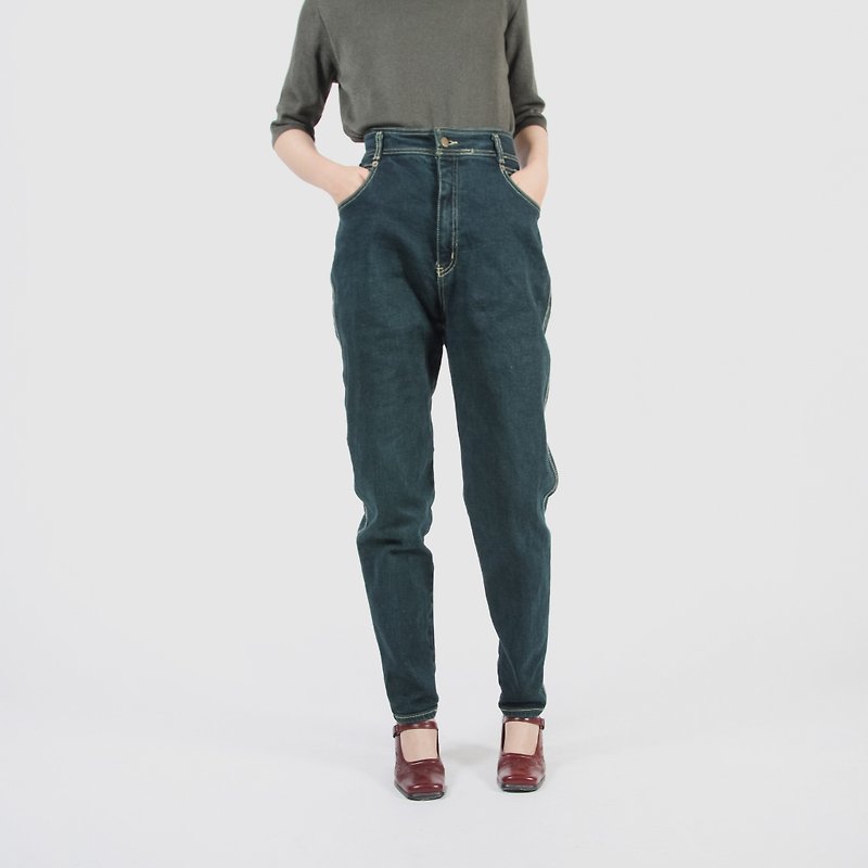 [Egg Plant Vintage] Green Wild Orange Vintage High Waist Jeans - กางเกงขายาว - ผ้าฝ้าย/ผ้าลินิน 