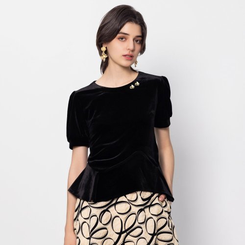 MEDUSA LADY 【MEDUSA】高雅天鵝絨短袖裙擺上衣(M-XL) | 女上衣 小禮服上衣