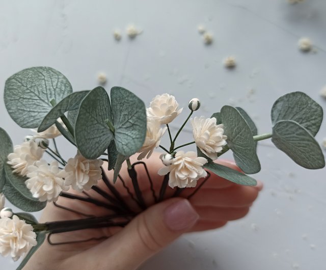 Sage green wedding eucalyptus terracotta hair pins Fall flower rose hair  clip - Shop AlenaWedding Hair Accessories - Pinkoi