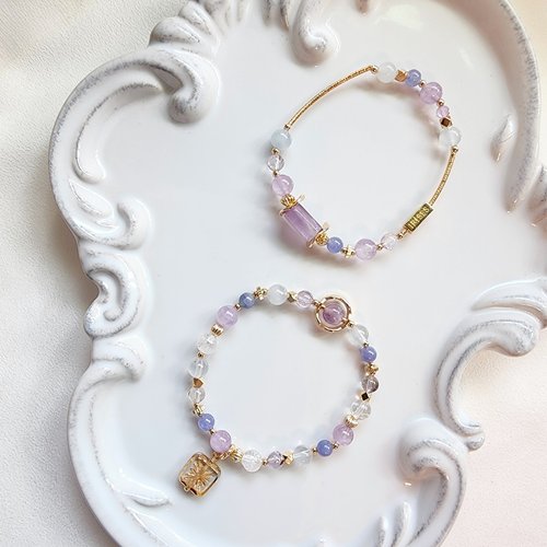 ブルーに酔う | タンザナイトパープル天然水晶ブレスレット 伸縮性の